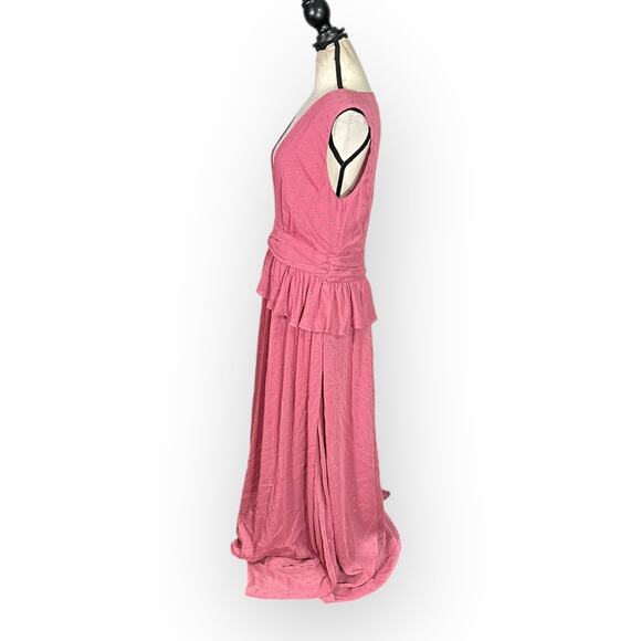 LDT Peplum Waist Gown Women's Plus 14 Pink Rose Sleeveless V-Neck Maxi RTR - Picture 4 of 15